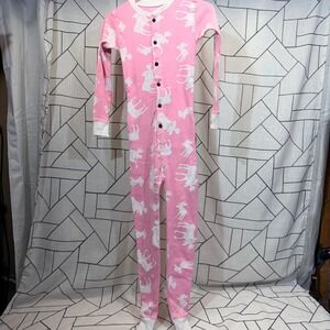 LazyOne FlapJacks Pink Moose Long Johns One Piece Pajamas Kids Size 6 KFJ255